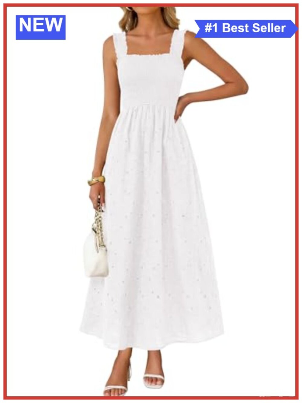 100% Cotton Eyelet Lace Maxi Dress Smocked Sundress with Pockets